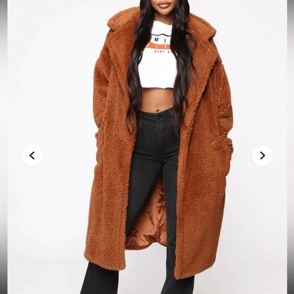 Fashion Nova Brown Oversized Teddy Coat - Picture 2 of 7
